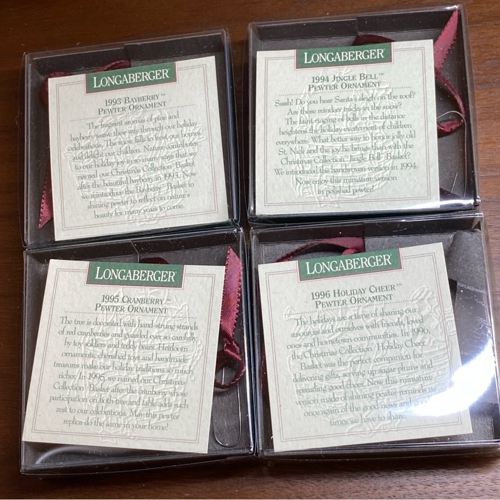 VTG 1995 Longaberger Basket‎ Set Of Four Christmas Tree Ornaments Holiday - Picture 11 of 14